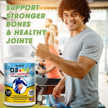 Soomiig D3+K2 Supplement 2-In-1 Supports Vitamin K2 as MK-7 to Support Heart, Blood Circulation, Bones, Colon Absorption