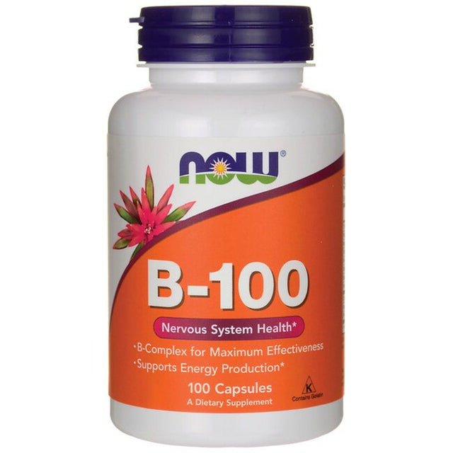 NOW Supplements, Vitamin B-100, Energy Production*, Nervous System Health*, 100 Veg Capsules