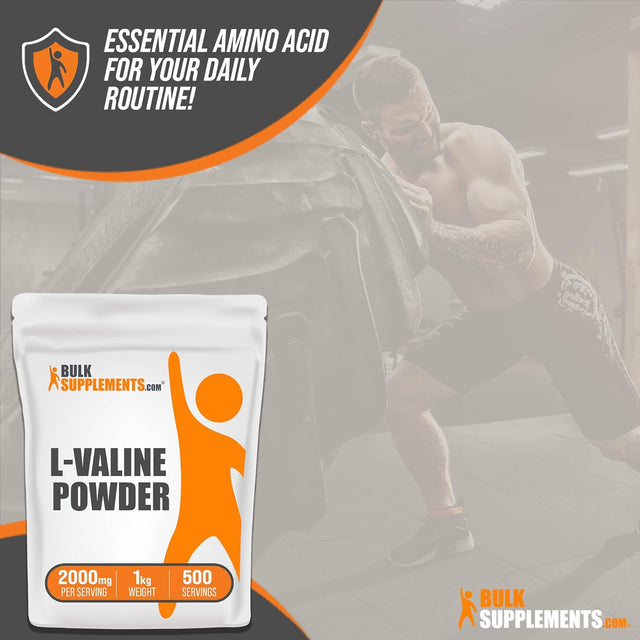 BULKSUPPLEMENTS.COM L-Valine Powder - Valine Supplement, Bcaas Amino Acids Powder - Essential Amino Acids Supplement, Energy Support, Unflavored & Gluten Free - 2000Mg, 1Kg (2.2 Lbs)