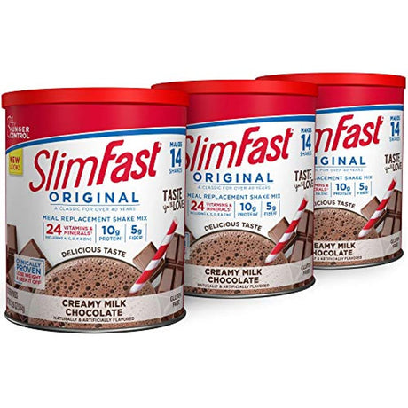 Slimfast Meal Replacement Powder, Original Creamy Milk Chocolate, Weight Loss Shake Mix, 10G of Protein, 14 Servings (Pack of 3)