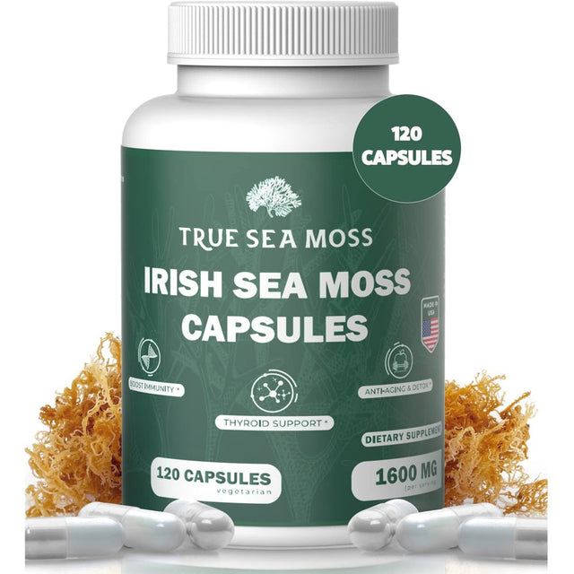 Trueseamoss Sea Moss 1600Mg - 120 Capsules - Prebiotic Super Food Boosts the Immune System & Digestive Health - Thyroid, Healthy Skin, Keto Detox, Gut, Joint Support