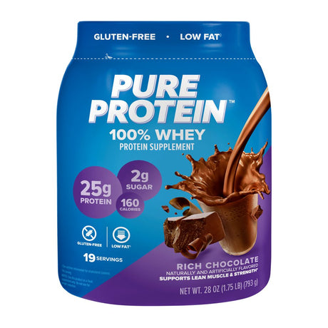 Pure Protein 100% Whey Protein Powder, Rich Chocolate, 25G Protein, 1.75 Lb