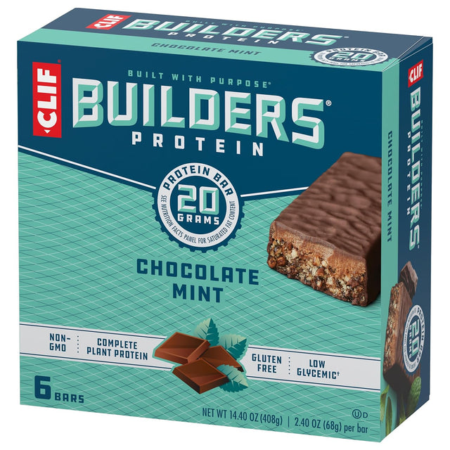 CLIF Builders - Chocolate Mint Flavor - Protein Bars - Gluten-Free - Non-Gmo - Low Glycemic - 20G Protein - 2.4 Oz. (6 Pack)