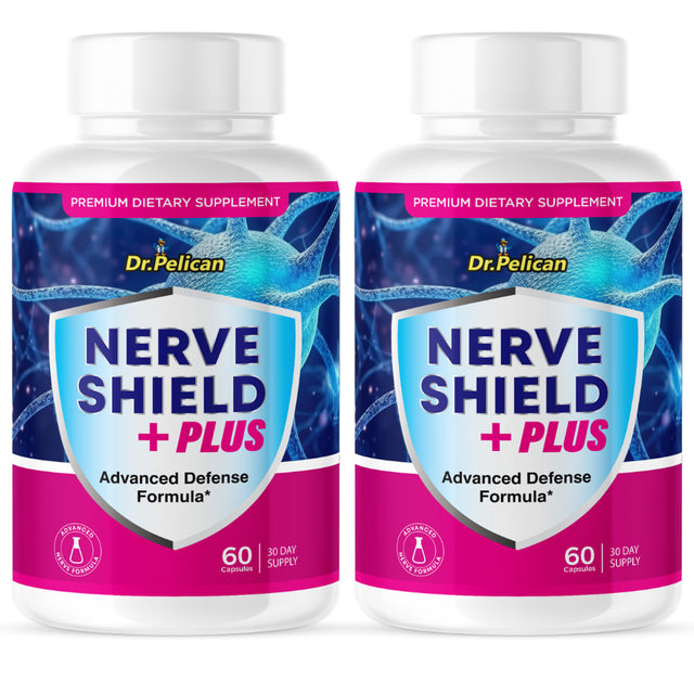 Nerve Shield + PLUS- Focus/Nerves & Immune Health- 2 Bottles- 120 Capsules- Dr. Pelican