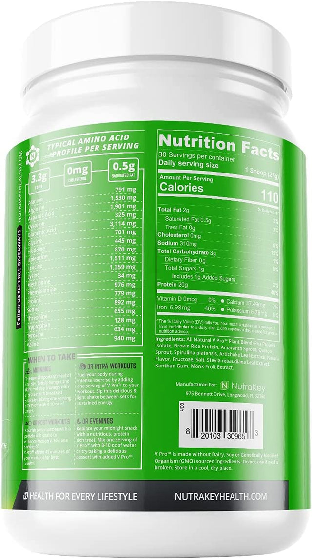 Nutrakey V-Pro, Raw Plant Protein Powder, Organic, Vegan, Low Carb, Gluten Free with with 20G of Protein (Vanilla Cookie) 1.78-Pound.