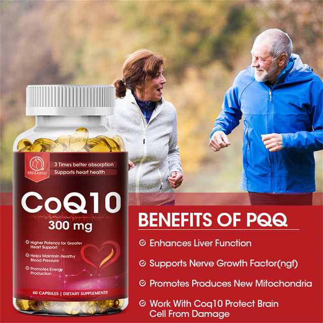 Bbeeaauu Natural Coenzyme Q10 Antioxidant Supplement 300Mg for Heart, Brain, Immunity & Liver Support - 120 Capsules