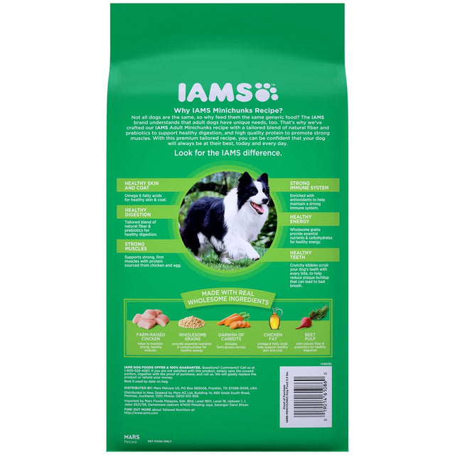 IAMS Adult Minichunks Small Kibble High Protein Dry Dog Food with Real Chicken, 3.3 Lb. Bag