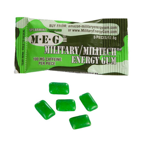 MEG - Military Energy Gum | 100Mg of Caffeine per Piece + Increase Energy + Boost Physical Performance + Spearmint 24 Pack (120 Count)