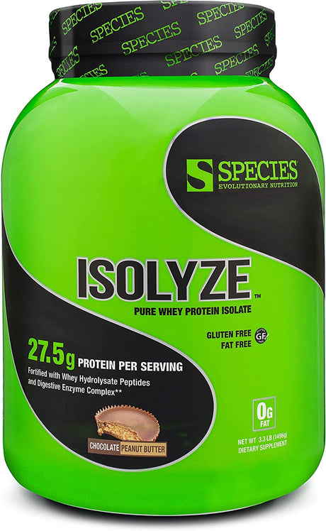 Species Nutrition Isolyze Whey Protein Powder, 100% Whey Isolate Protein, Whey Protein for Muscle Building, 27.5G Protein per Scoop, No Sugar & Low Fat Protein (Chocolate Peanut Butter, 44 Servings)