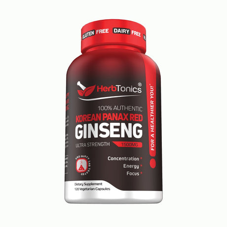 High Strength Korean Red Panax Ginseng Capsules | 1500 Mg Supplement | 120 Vegan Pills | with Ginsenosides Powder Extract to Support Energy, Endurance, Mood, Performance