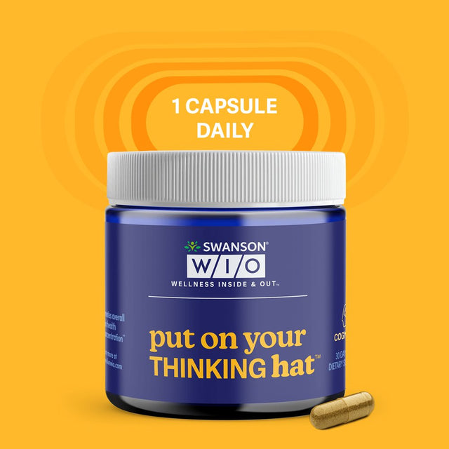 Swanson WIO™ Put on Your THINKING Hat™ Brain Health, Concentration, Better Focus, Ginkgo Biloba + Neurofactor® Coffee Fruit, Vegan, Non-Gmo, Mental Wellness, 30 Veggie Capsules (30-Day Supply)