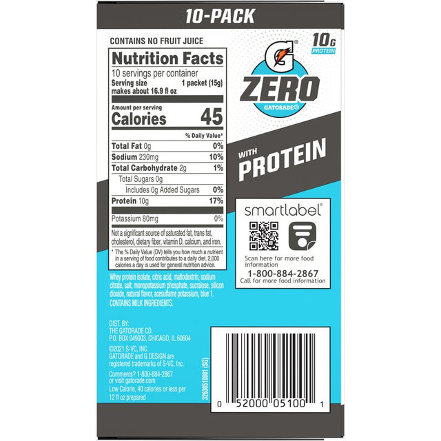 Gatorade Zero Protein Powder Glacier Freeze 0.1 Oz, 10 Count