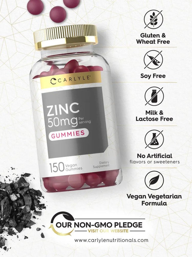 Zinc 50Mg | 150 Vegan Gummies | Zinc Citrate | by Carlyle