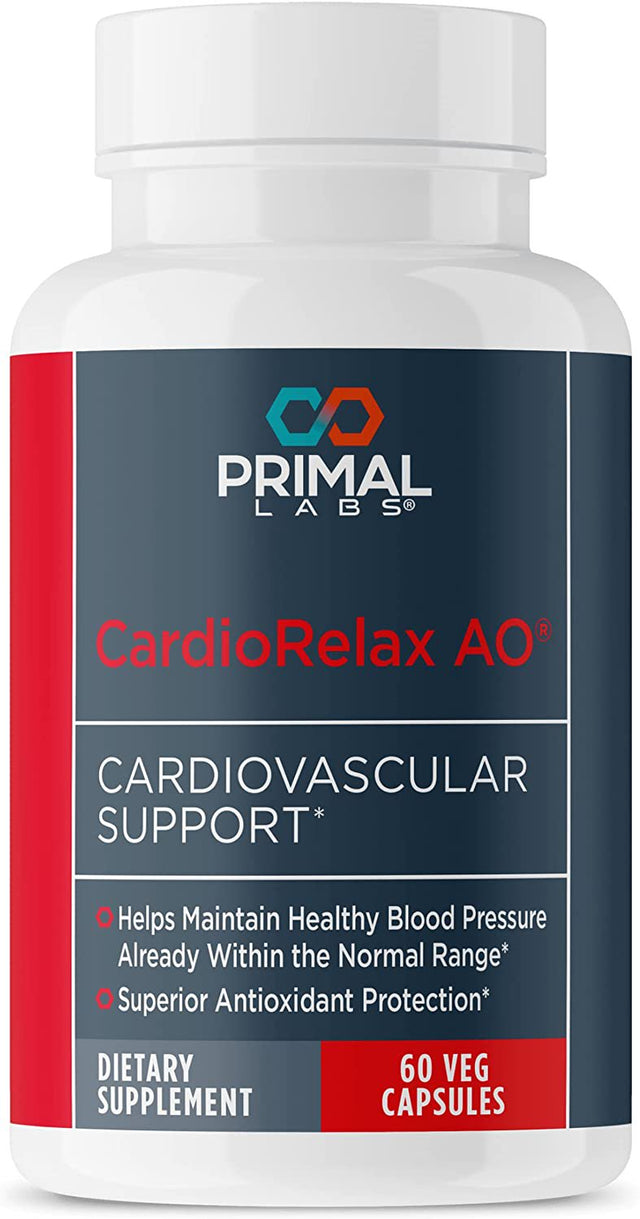 Primal Health Cardiorelax AO - Coenzyme Q10 Formula, Bioperine + Olive Leaf Extract - 60 Capsules