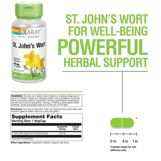 Solaray St Johns Wort 325Mg Whole Aerial | Mood & Brain Health Support | Non-Gmo, Vegan Lab Verified