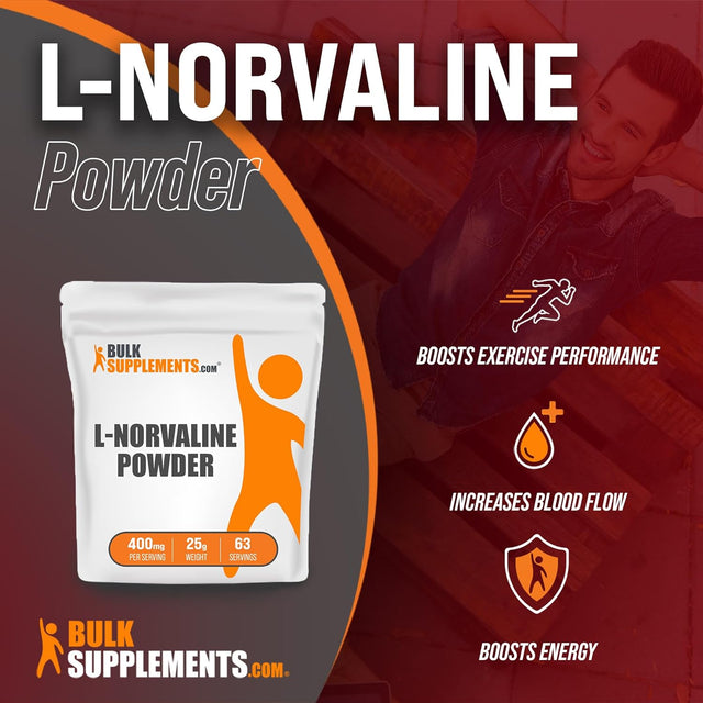 BULKSUPPLEMENTS.COM L-Norvaline Powder - Amino Acids Supplement for Energy, Nitric Oxide Supplement - Gluten Free - 400Mg per Serving, 63 Servings (25 Grams - 0.88 Oz)