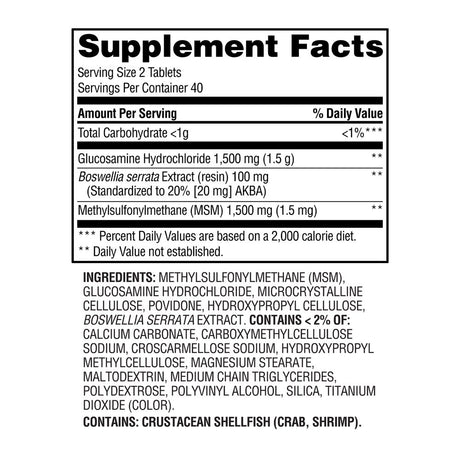Equate Glucosamine HCI & MSM Tablets Dietary Supplement, 1,500 Mg, 80 Count