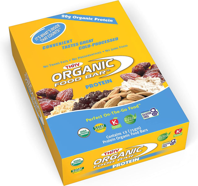 Organic Food Bar - Protein Bar, Perfect On-The-Go Food, 22 Grams of USDA Organic Vegan Protein (Pack of 12, 2.6 Oz)