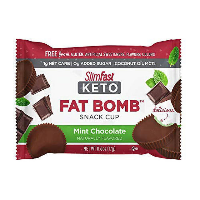 Slimfast Keto Fat Bomb Snack Cup, Mint Chocolate, Keto Snacks for Weight Loss, Low Carb with 0G Added Sugar, 14 Count Box