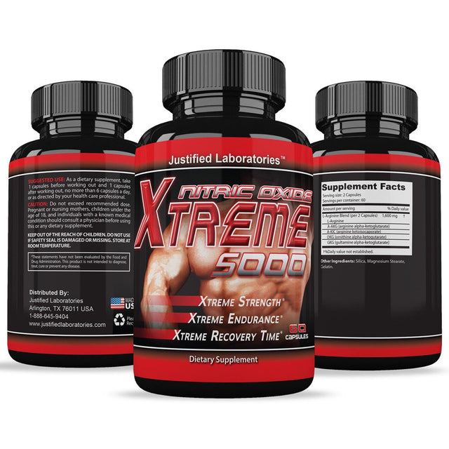 Nitric Oxide Xtreme 5000 Extreme L Arginine Increase Muscle Strength Pump Boost - 60 Capsules