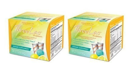 Global Health Trax Threelac Probiotic Lemon - 2 Boxes (60 Packets Each). Great Lemon-Flavored Dietary Supplement