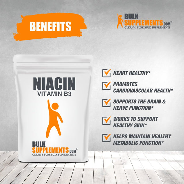 Bulksupplements.Com Niacin (Vitamin B3) Powder - Niacin 500 Mg - Flush Free - B3 Vitamins - Flush Free Niacin - Vitamin B3 Niacin (100 Grams - 3.5 Oz)