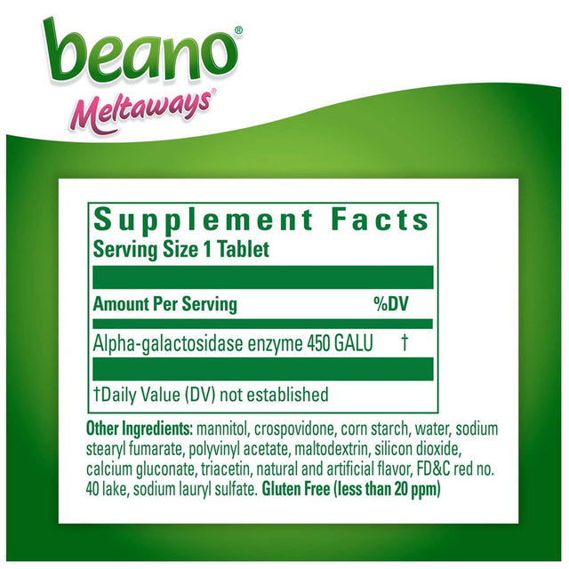 Beano Meltaways, Gas Prevention & Digestive Enzyme Supplement, Strawberry Flavor, 15 Count