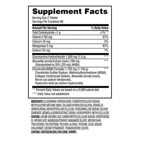 Equate Triple Strength Glucosamine & Chondroitin Complex Tablets Dietary Supplement, 160 Count