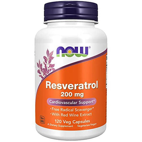 NOW Supplements, Natural Resveratrol 200 Mg with Red Wine Extract, 120 Veg Capsules