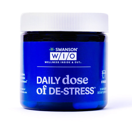 Swanson WIO™ DAILY Dose of DE-STRESS™ Stress Support, Relaxation, Feel Calmer, Rest Better, Less Stress, Lactium® Milk Protein Peptide, Adaptogen, Mental Wellness, 30 Capsules (30-Day Supply)