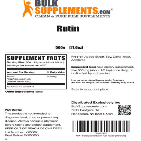 Bulksupplements.Com Rutin Powder - Circulation and Vein Support - Luteolin Supplement - Apigenin Supplement - Brain Supplement (500 Grams)