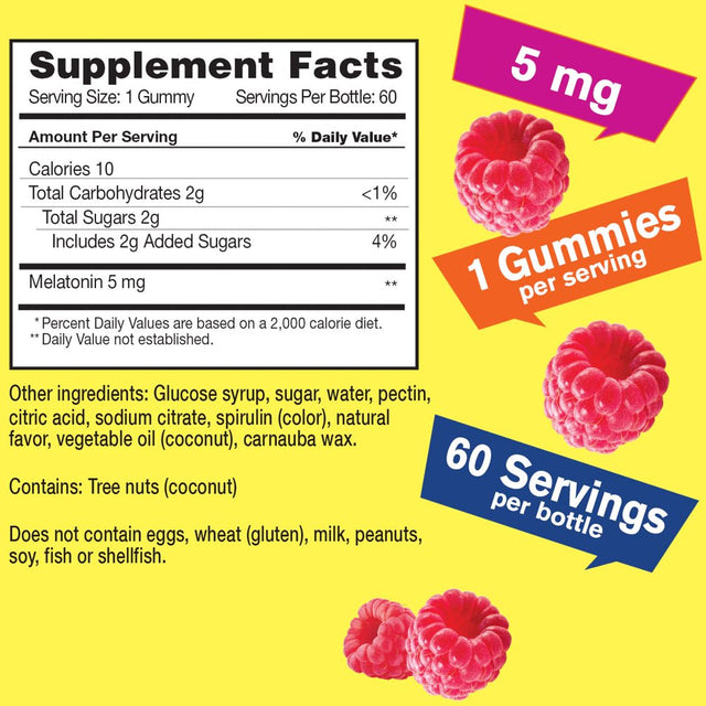 Wellyeah Melatonin Gummies 5 Mg - Natural Raspberry Flavor - Drug-Free Gummy Supplement - Gluten Free and Gelatin Free, Vegetarian - 60 Gummies