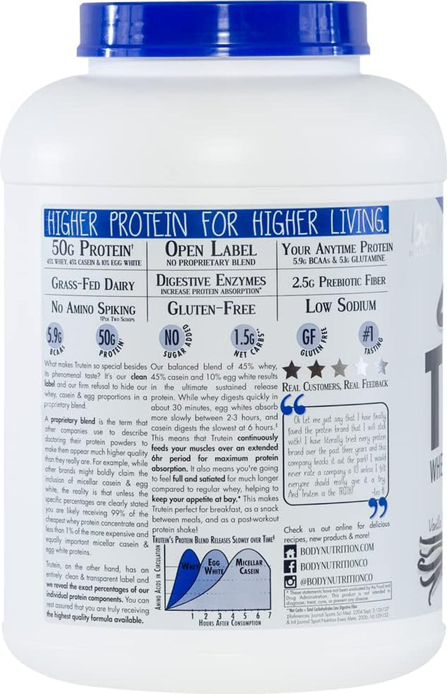 Body Nutrition, Trutein Protein Powder, Breakfast Shake, Meal Replacement, and Pre and Post Workout Recovery Drink Mix, 25 Grams of Protein, Vanilla Bean, 4 Pounds