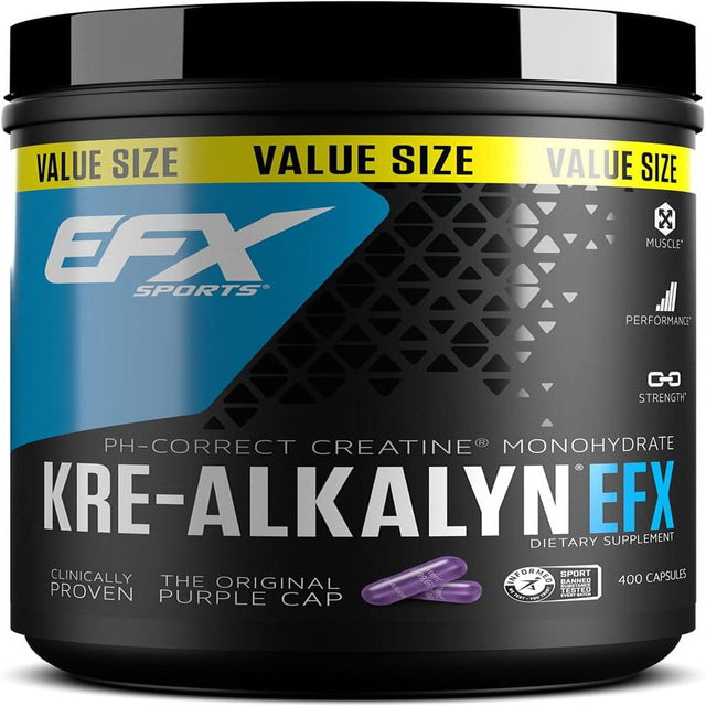 EFX Kre-Alkalyn , PH Correct Creatine Monohydrate , Patented Formula, Gain Strength, Build Muscle & Enhance Performance - 400 Capsules / 200 Servings