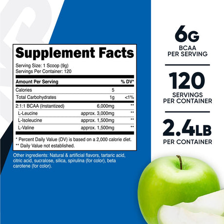 Nutricost BCAA Powder 2:1:1 (Green Apple) 1 Kg - Amino Acid Supplement