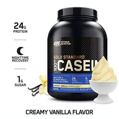 Optimum Nutrition Gold Standard 100% Micellar Casein Protein Powder, Slow Digesting, Helps Keep You Full, Overnight Muscle Recovery, Creamy Vanilla, 4 Pound (Packaging May Vary)