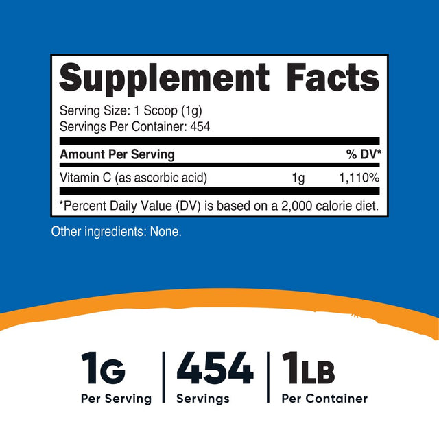 Nutricost Vitamin C (Ascorbic Acid) Powder 1LB - Gluten Free, Non-Gmo Supplement