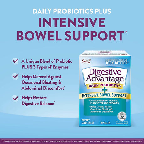 Digestive Advantage IBS Probiotics for Digestive Health & Intensive Bowel Support, for Women & Men with Digestive Enzymes, Support for Occasional Bloating & Gut Health, 96Ct Capsules