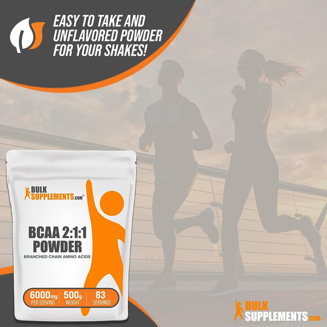 BULKSUPPLEMENTS.COM BCAA 2:1:1 Powder - Branched Chain Amino Acids. BCAA Powder, Bcaas Amino Acids Powder - Unflavored & Gluten Free, 6000Mg per Serving - 83 Servings, 500G (1.1 Lbs)