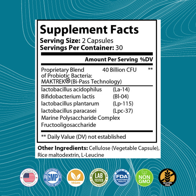 Probiotics 40 Billion CFU - 4 Strains + Organic Prebiotics - Digestive & Gut Health - Supports Gut Immune System, Athletic Performance & Allergy - for Women & Men - 60 Capsules