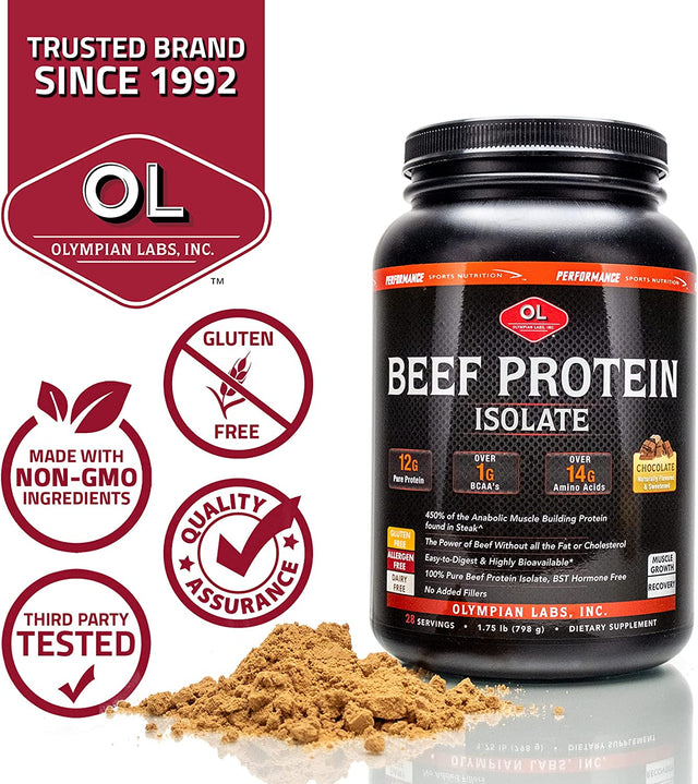 Olympian Labs Beef Protein Isolate, 24G Protein, BST Free, Macro-Micro Nutrient Friendly, Bioavailable, 32 Ounces, Chocolate