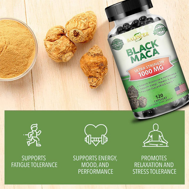 Pure Black Maca Root - Max Strength 1000Mg per Serving - Gelatinized Maca Root Extract Supplement from Peru - Natural Pills to Support Reproductive Health & Energy - Non-Gmo-120Capsules