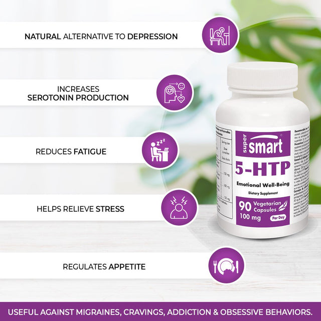 Supersmart - 5-HTP 100 Mg per Day - Mood Support Supplement - Serotonin Synthesis - Stress & Sleep Support | Non-Gmo & Gluten Free - 90 Vegetarian Capsules