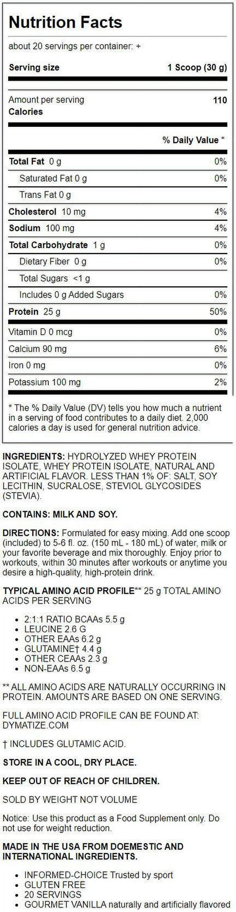 Dymatize ISO100 Hydrolyzed Whey Isolate Protein Powder, Gourmet Vanilla, 20 Servings