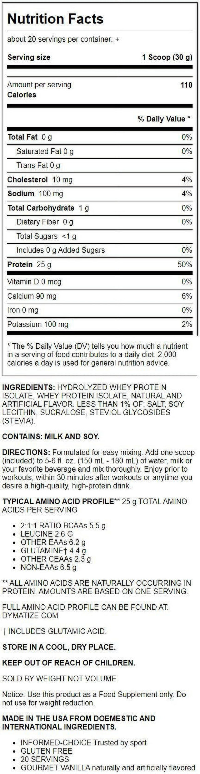 Dymatize ISO100 Hydrolyzed Whey Isolate Protein Powder, Gourmet Vanilla, 20 Servings