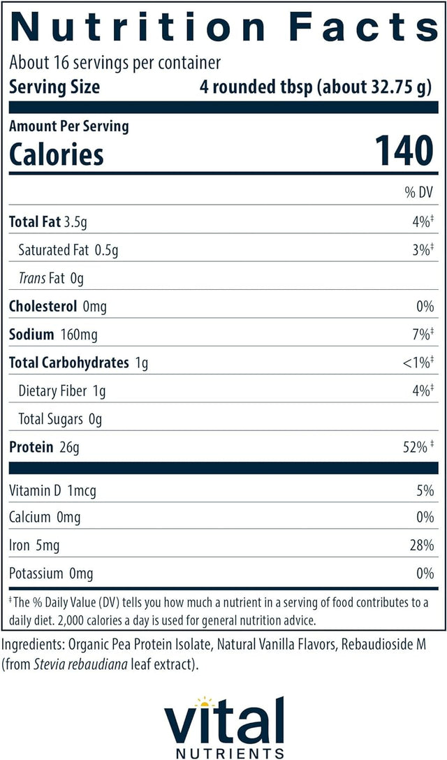 Vital Nutrients - Proveg - Organic Pea Protein with Natural Vanilla Flavor - Vegetarian - 524 Grams per Bottle