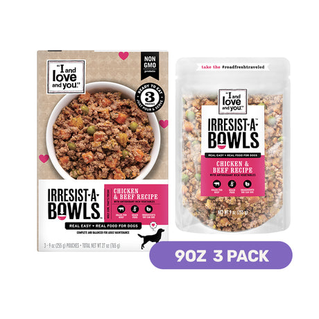 "I and Love and You" Irresist-A-Bowls, Chicken and Beef, Ready to Serve, Grain Free, Wet Dog Food