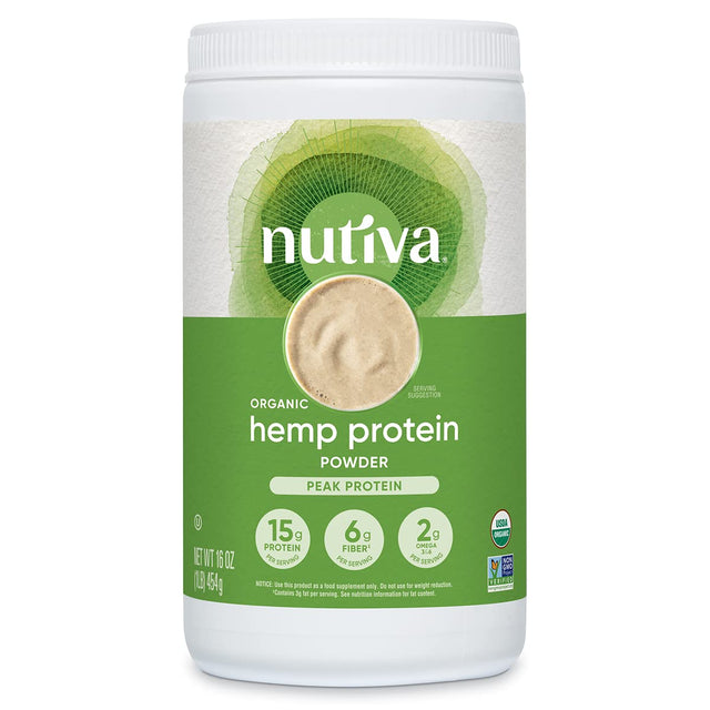 Nutiva Organic Cold-Pressed Raw Hemp Seed Protein Powder, Peak Protein, 16 Ounce, USDA Organic, Non-Gmo, Whole 30 Approved, Vegan, Gluten-Free & Keto, Plant Protein with Essential Amino Acids