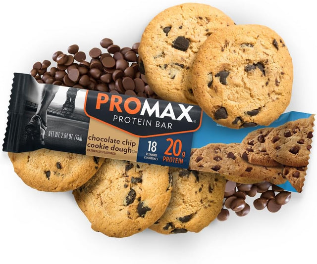 Promax Protein Bar, Chocolate Chip Cookie Dough, 20G High Protein, Gluten Free, 12 Count