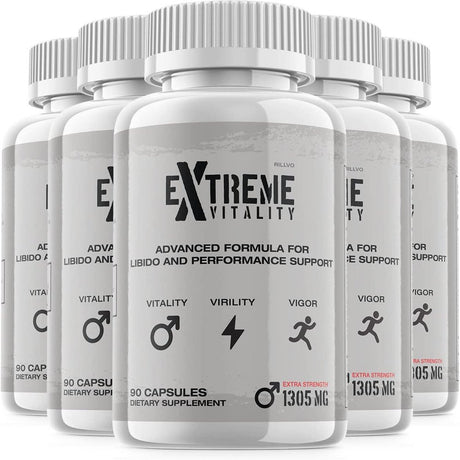 5 Pack Extreme Vitality Advanced Formula Performance Support Capsules Strength Men 300 Capsules